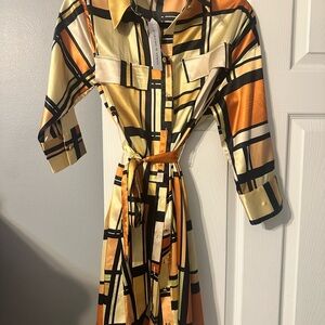 Emma & Michele Orange Black Wrap Dress 3/4 Sleeve